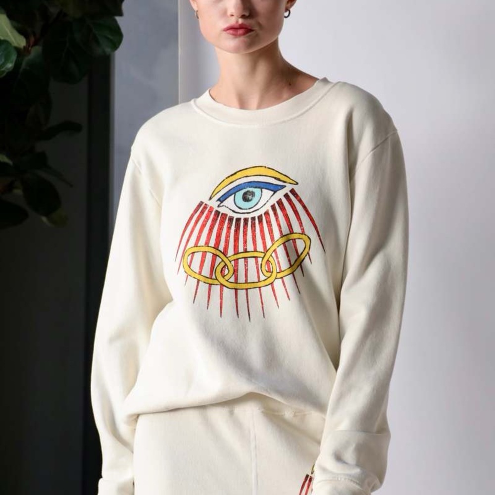RAQUEL ALLEGRA Classic Crewneck Sweatshirt with Evil Eye NWT.